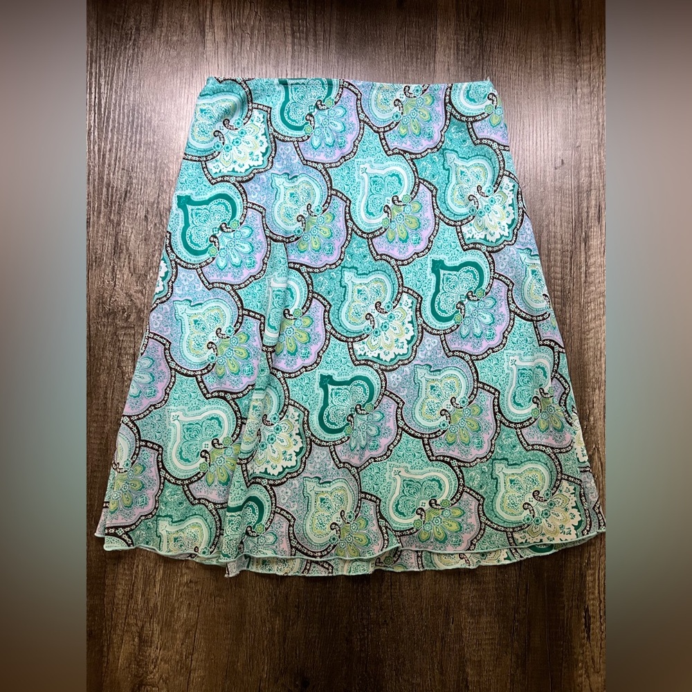 Byer California A-Line Skirt with Teal and Lavender Design